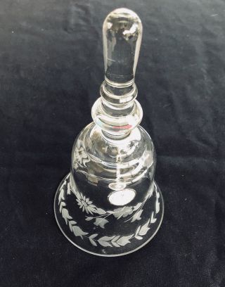 Antique Crystal Bell Floral Etched Glass Made In Romania 7 " Tall