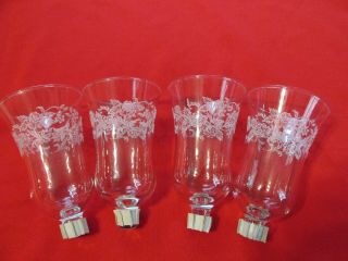 4 Clear Etched Embossed Rose Glass Homco Home Interiors Candle Votive Cups