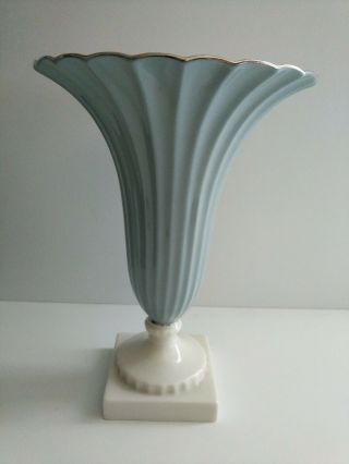 Lenox Blue Ivory Fluted Trumpet Vase 8 3/4 "
