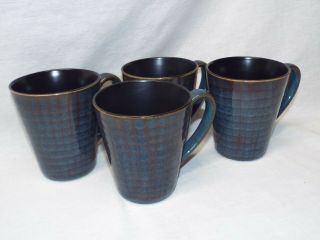 Set Of 4 Blue Cuisinart Coffee Mugs / Cups Teal Linen Square 1102