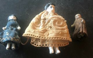 3 Antique/vintage Miniature China Dolls,  Dressed