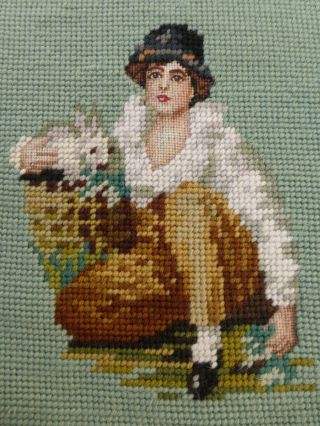 Vintage Embroidery Of Boy With Rabbit,  Good For Cushion Front