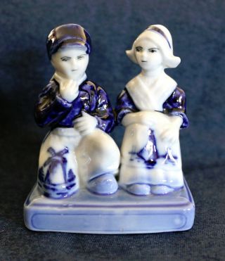 Vintage Delft Blue Holland Kneeling Boy And Sitting Girl Figurine,  3 1/2 Inches
