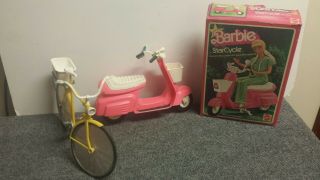 Vtg 1978 Barbie Starcycle Scooter W/ Box & 1975 Malibu Barbie Ten Speeder Bike