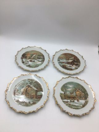 Currier And Ives 7 " The Homestead In Winter Collector Plates Set Of 4