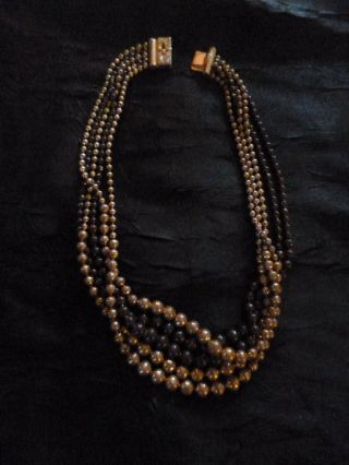 Antique 1920s Art Deco Vintage 5 Strand Brass Ball Chain Necklace Filigree Clasp
