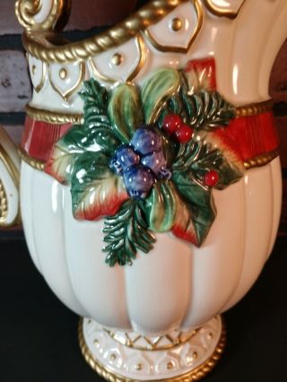 Fitz And Floyd Classics Christmas Deer Pitcher Retired Gold Gilt 10.  5” 5