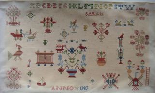 Neatly Worked Sampler In Old Style By Sarah 1983