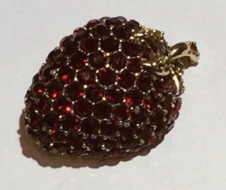 Vtg.  Monet Antique Gold Tone Strawberry W/ Red & Blackrhinestones Brooch/ Pin