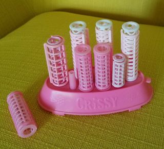 Vtg Ideal Crissy & Velvet Doll Neat Pink Light Up Curlers Hair Styling Salon Set