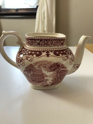 Red White Antique English Ironstone Myott Staffordshire Old England Teapot