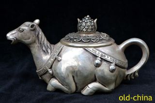 Collectible Chinese Handwork Old Tibet Silver Horse Tibet Portable Teapot
