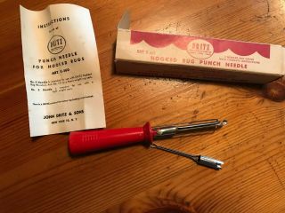 Vintage Antique Dritz Rug Punch Needle 6 " Long With Box 2 Needles Red
