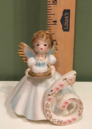 Vintage Josef Originals Japan Birthday Angel Girl Figurine Year Age 6 White Blue