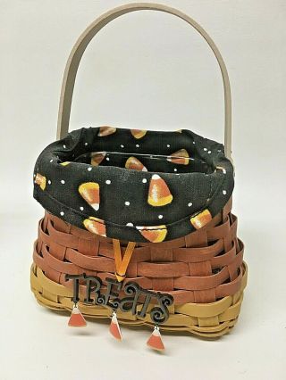 Longaberger Candy Corn Basket With Fabric & Plastic Liner,  Treats Hanger 8 " T