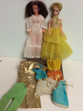 2 Vintage 1970 Topper Dawn Dolls & Clothes