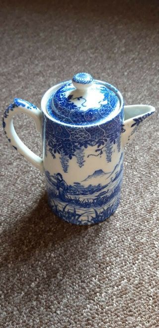 Antique Staffordshire Blue & White Chinese Style Coffee Pot