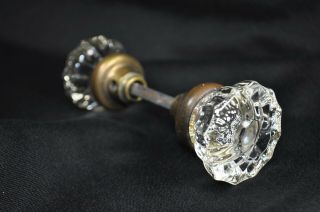 Antique Vintage Crystal 12 - Point Glass Door Knob Set W/ Rod Brass Hardware