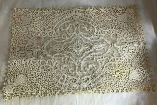 Antique Hand Made Ivory Linen Bobbin Tape Lace 4 Placemats