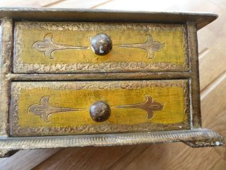 Vintage Two Drawer Chest Shaped Wooden Box Jewellery Etc? Pattern Painted Gold C
