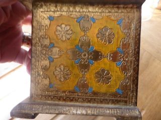 Vintage two drawer chest shaped wooden box jewellery etc? pattern painted gold c 2