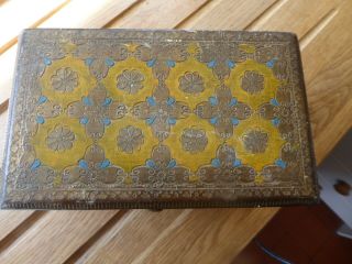 Vintage two drawer chest shaped wooden box jewellery etc? pattern painted gold c 4