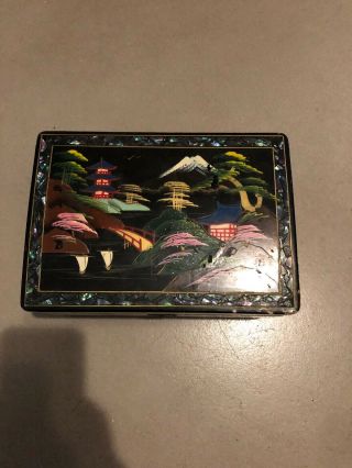 Black Lacquer Japanese Jewelry Music Box Crestline Hand Painted