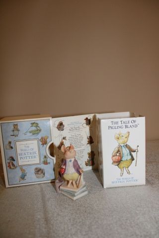 The World Of Beatrix Potter Figurine Pigling Bland Book 1998 Resin Nursery Pig