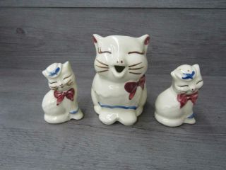 Vintage Puss N Boots Creamer & Salt / Pepper Shaker Cat Unbranded Ceramics