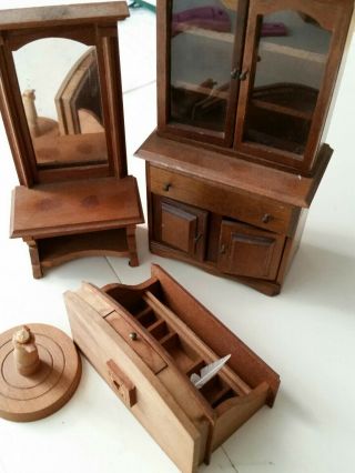 Dollhouse Furniture Wood China Cabinet/sideboard,  Pedestal Desk,  Hall Mirror