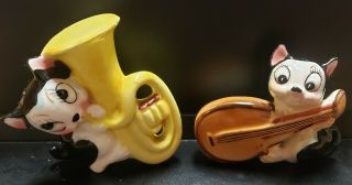 Vintage Anthropomorphic Cats Playing Instruments Salt Pepper Shakers Tuba Guitar