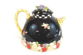 Mary Engelbreit Black Ceramic Tea Pot With Flowers - Designed By Charpente