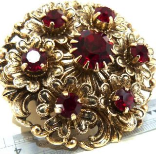 Antique Vintage Bohemian Garnet Glass Brooch Ruby Red Glass Flower Pin Brooch,
