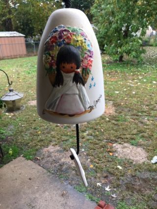 Vtg Clay Pottery Wind Chime Bell Signed De Grazia Painted Native American Girl