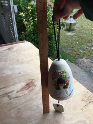 Vtg Clay Pottery Wind Chime Bell Signed De Grazia Painted Native American Girl 8