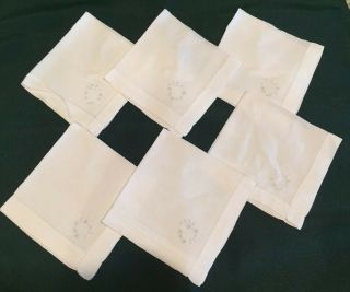 Set of 6 Antique/Vintage Handmade & Embroidered linen tea napkins white 12x12 4