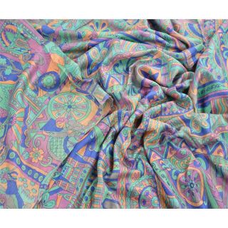 Tcw Vintage Saree 100 Pure Silk Printed Decor Fabric Sari 5 Yard Craft
