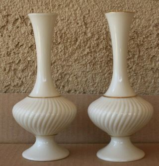 2 Vintage Lenox Ivory Porcelain 7 " Tall Bud Vase W/ 24k Gold Trim,  Retro Style
