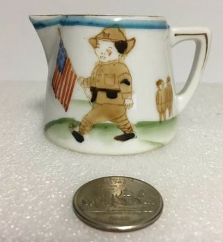 Antique 1900 ' s Child ' s Toy Porcelain Creamer Soldier w/American Flag HP NIPPON 2