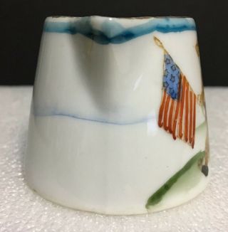 Antique 1900 ' s Child ' s Toy Porcelain Creamer Soldier w/American Flag HP NIPPON 5