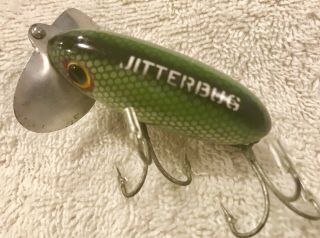 Fishing Lure Fred Arbogast 3/8oz Jitterbug Green Scale 1st Gen Unmarked Lip Bait