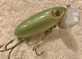 Fishing Lure Fred Arbogast 3/8oz Jitterbug Green Scale 1st Gen Unmarked Lip Bait 2