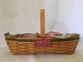 Peony Longaberger Basket 2001 May Series With Fabric Liner,  Protector & Tie On