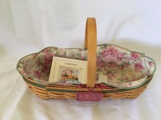 PEONY Longaberger Basket 2001 May Series with Fabric Liner,  Protector & Tie On 4