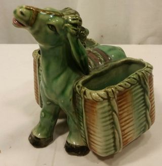 Vintage Green Donkey 2 Baskets Maybe Cigarette Holder Planter Japan Heavy Weight
