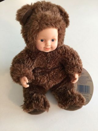 Anne Geddes Baby Bear Doll Brown Soft Plush Blue Eyes Teddy Bear 8” Euc