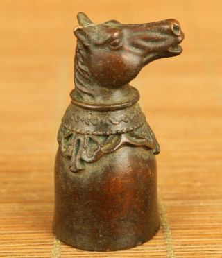 Chinese Old Copper Hand Carved Horse Head Statue Wine Glass Table Decoration