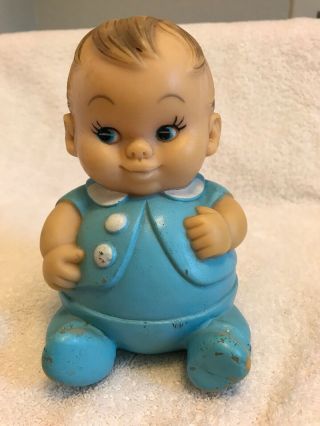 Vintage Uneeda Plumpees 1968 Squeak Baby Boy Rubber Doll Toy 6 " Blue Outfit Cute