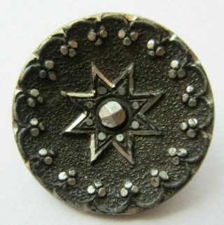 Fabulous Antique Vtg Pewter Metal Button W/ Star Design & Copper Shank 7/8 " (j)