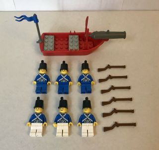 Lego Pirate Vintage Minifigs - 6 Imperial Guard Bluecoats,  Jolly Boat,  Accessories